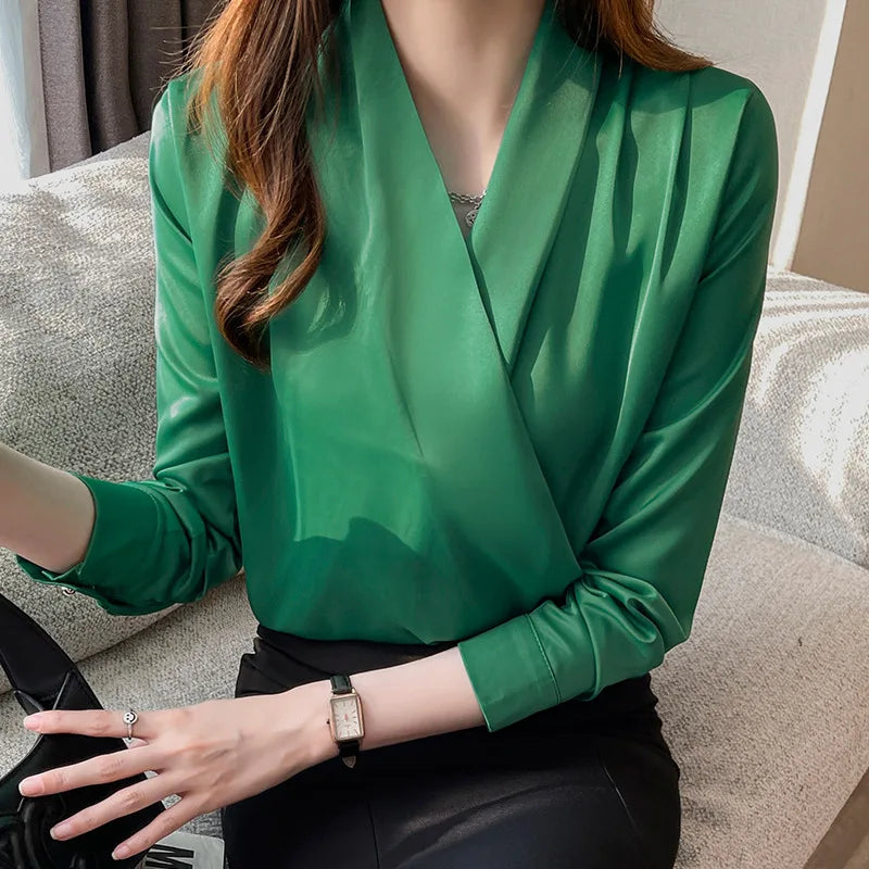 Women's Shirt, New 2026 Spring & Autumn Style, Cross V-Neck Long Sleeve Versatile Top    Your Coastal Marketplace | Shoreshopper.com
