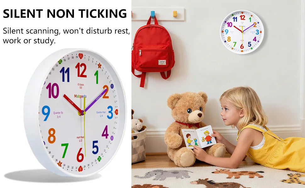 Early Education Wall Clock Colorful Number Kids Learning Time for School Classroom Bedrooms Silent Analog Clock 8/10/12 Inch    Home Decor Supply | Online Retail | ShoreShopper.com