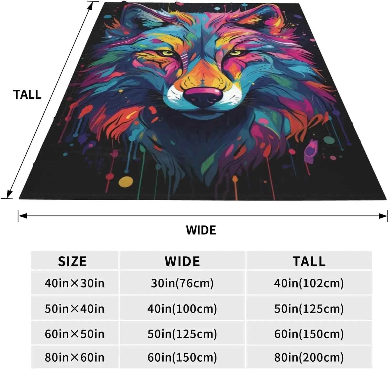 Colorful Wolf Blanket Wolf Fleece Blanket Gifts for Girls Kids Women Adults Lightweight Super Soft Plush Flannel Throw Blanket