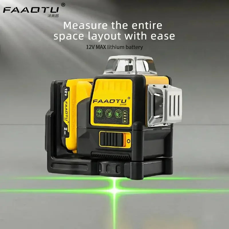 FAAOTU DW089LG 12 Lines 3 Sides 360 Degree Vertical 12V Lithium Battery Laser Level Horizontal Green Meter Outdoor - ShoreCo.Shop