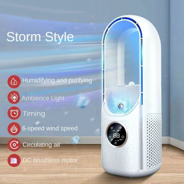Portable USB Air Cooler Leafless Electric Fan 6 Speed Silent Timer Air Conditioner Cooling Fan Humidifier Conditioning Fan - ShoreCo.Shop