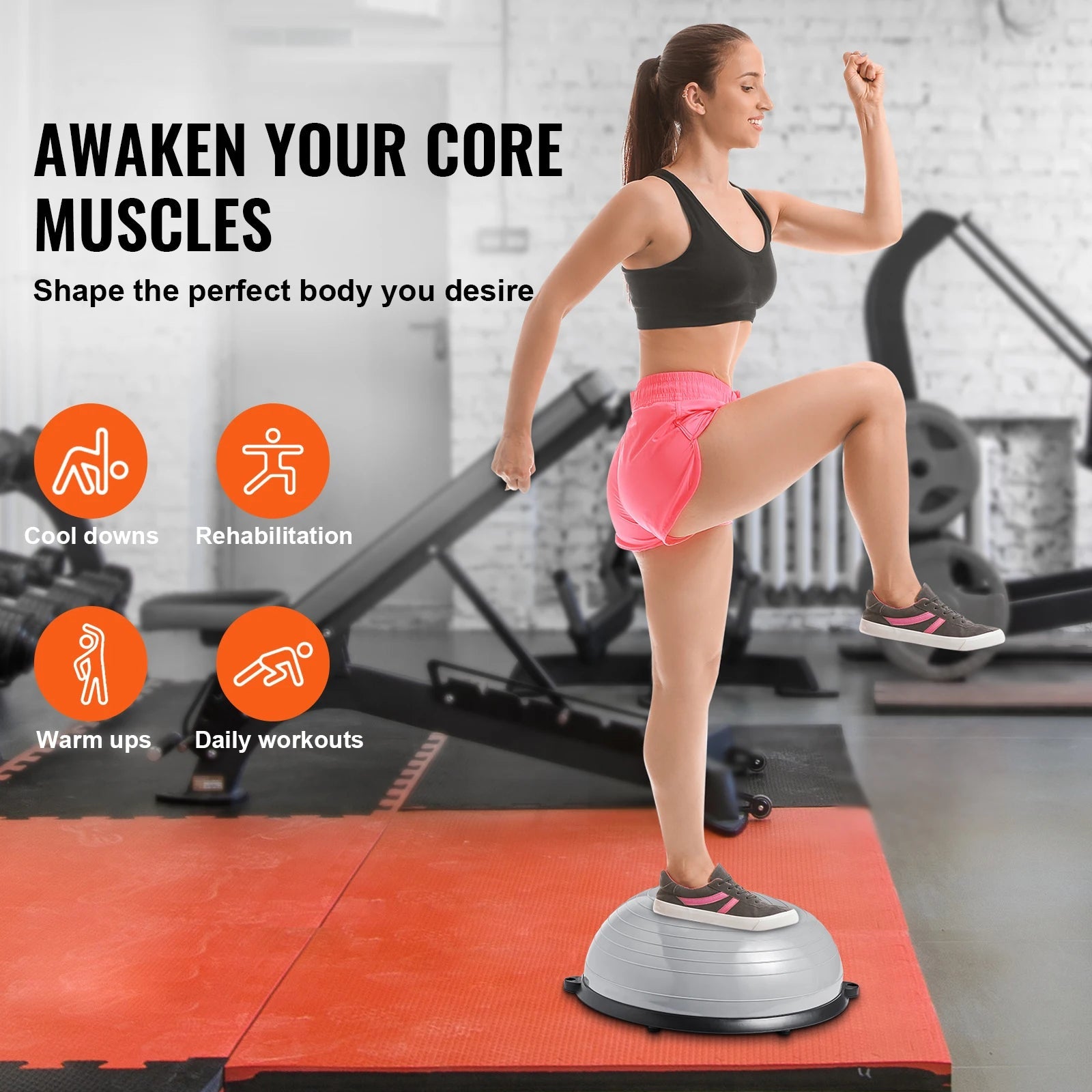 SucceBuy 23/26 inch Half Exercise Ball Trainer Balance Ball Trainer 660lbs Capacity Stability Ball Yoga Ball w/ Resistance Bands    Home Decor Supply | Online Retail | ShoreShopper.com