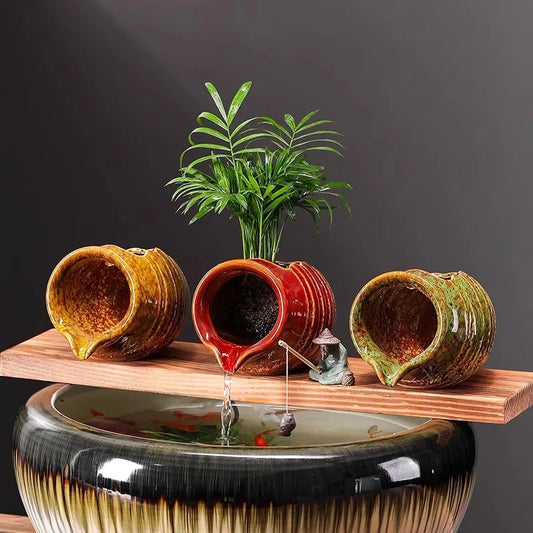 Ceramic Waterfall Jug - Circulating Clay Pot Fountain for Garden, Fish Tank & Courtyard Decor | Handmade Rustic Water Feature    Home Decor Supply | Online Retail | ShoreShopper.com