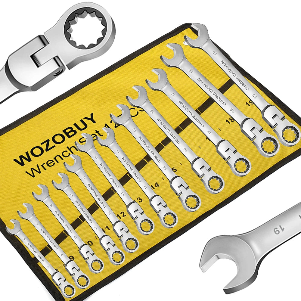 Ratcheting Combination Wrench Set, 6-22mm Metric Flex Head Ratcheting Wrench, Chrome Vanadium Steel Spanner with Bag    Home Decor Supply | Online Retail | ShoreShopper.com