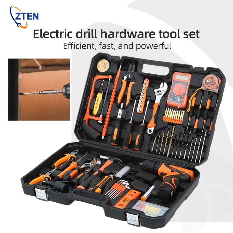 160/136/115/63 PC Lithium Drill Household Multifunctional Hardware Tool Manual Daily Electrician Woodworking Maintenance Toolbox - ShoreCo.Shop
