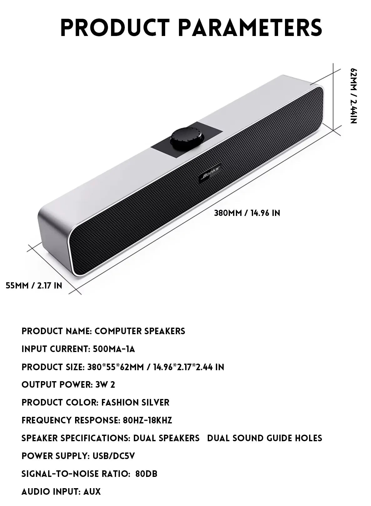 B Computer Speakers with 3.5 mm Aux, Small PC Speakers Powered by USB, USB Soundbar for Monitor，Wired USB Desktop Speaker,    Home Decor Supply | Online Retail | ShoreShopper.com