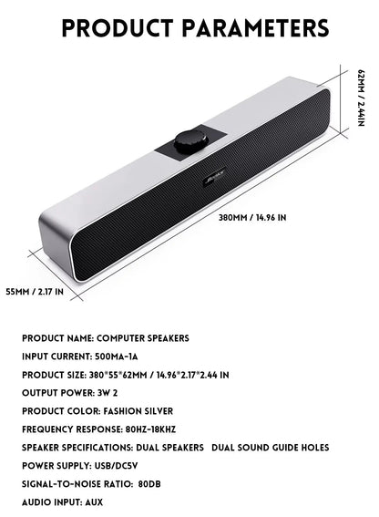 B Computer Speakers with 3.5 mm Aux, Small PC Speakers Powered by USB, USB Soundbar for Monitor，Wired USB Desktop Speaker,    Home Decor Supply | Online Retail | ShoreShopper.com