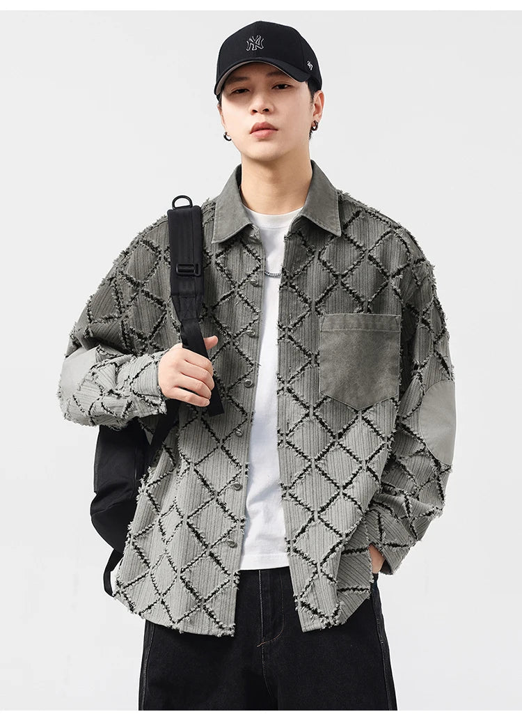 Gradient Ripped Plaid Shirt Men Streetwear Fashion Loose Casual Long Sleeve Oversize Cargo Shirts Cardigan Coat Blouses    Home Decor Supply | Online Retail | ShoreShopper.com