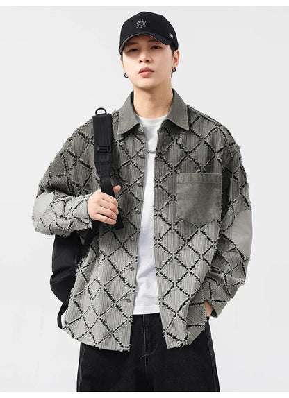 Gradient Ripped Plaid Shirt Men Streetwear Fashion Loose Casual Long Sleeve Oversize Cargo Shirts Cardigan Coat Blouses    Home Decor Supply | Online Retail | ShoreShopper.com