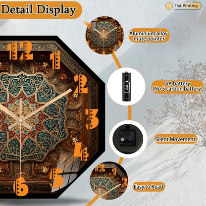 2D-Flat Distinctive Islamic Calligraphy Octagon Intricate Geometric Wall Clock for Office Kitchen Halloween Mother's Day Gifts    Home Decor Supply | Online Retail | ShoreShopper.com