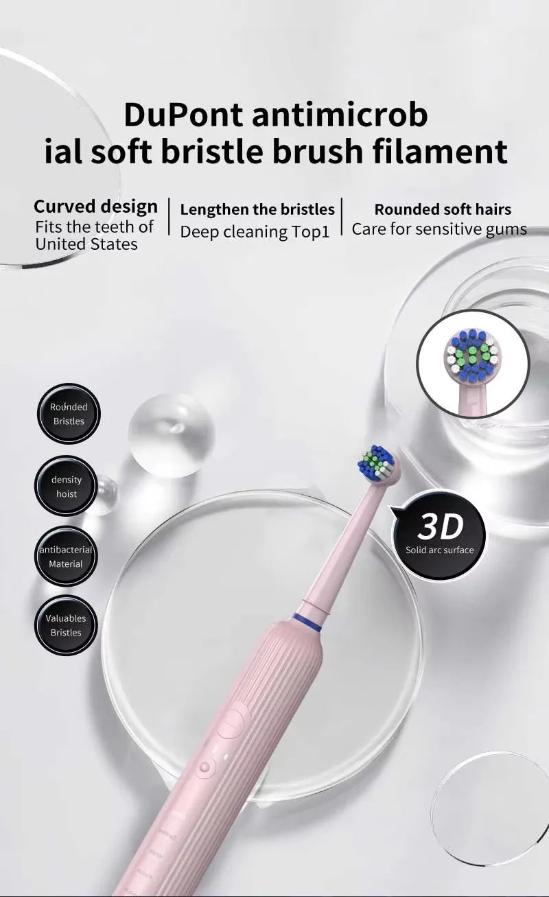 Compatible with Oral B Sonic Electric Toothbrush Smart Ultrasonic Dental Teeth Whitening Rechargeable Adult Tooth Brush 3 Head - ShoreCo.Shop