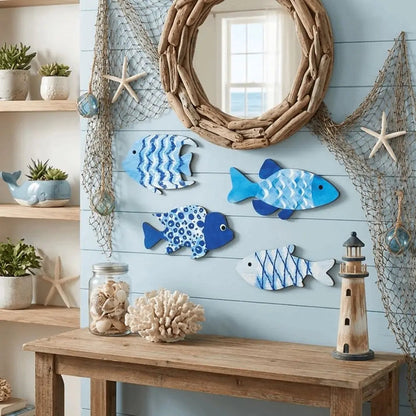 Marine Style Wooden Fish Wall Decor School of Fish Rustic Carving Fish Pendant Handcrafted Ocean Theme Nautical Wall Art    Your Coastal Marketplace | Shoreshopper.com