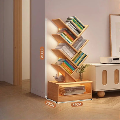 Tree-shaped Bookshelf Solid Wood Book Rack Floor-to-ceiling Space-saving Shelf Living Room Storage Shelf Display Shelf Household    Home Decor Supply | Online Retail | ShoreShopper.com