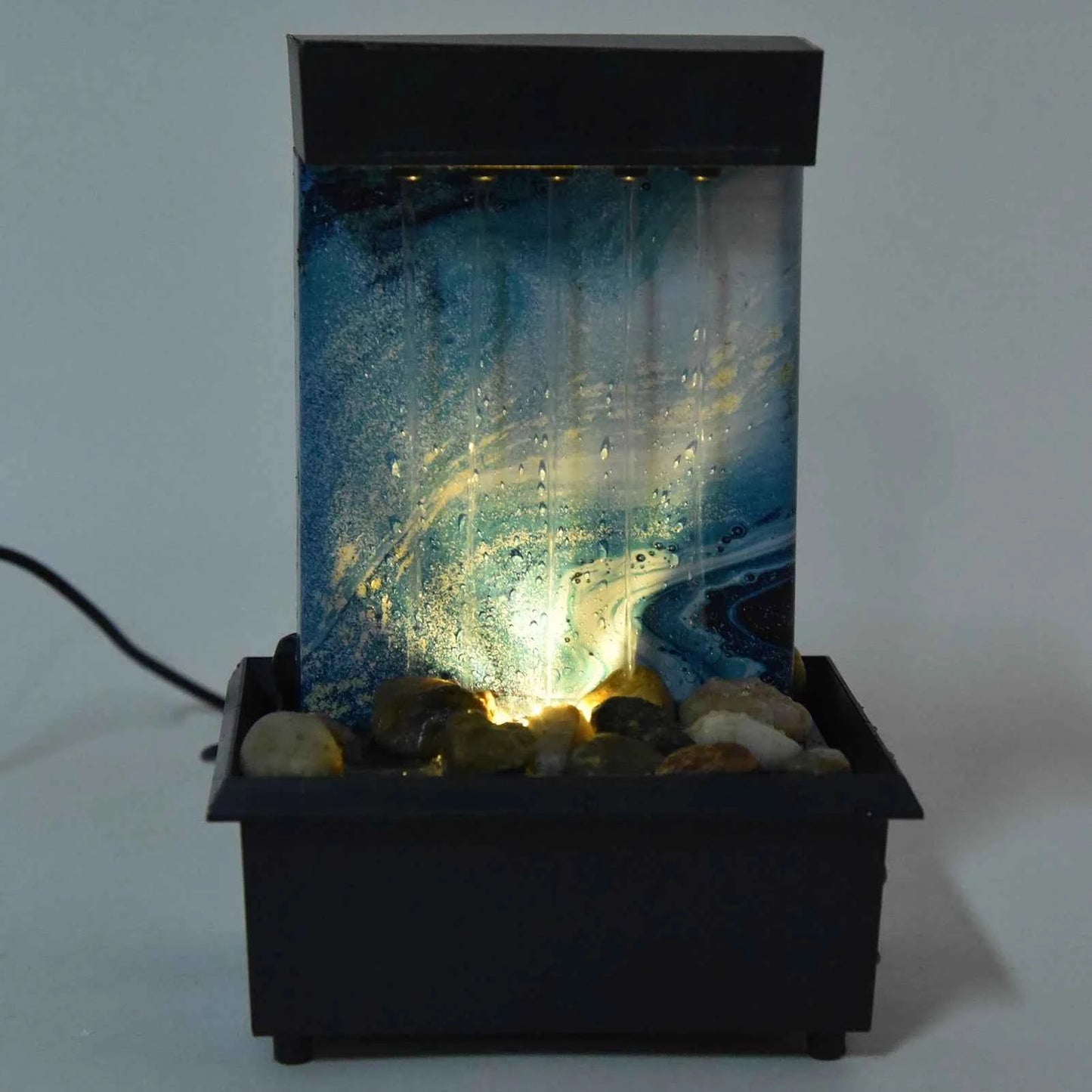 3V USB Marble Water Fountain Ornaments LED Tabletop Fountain with Stones for Home Office Table Decoration Desktop Water Fountain