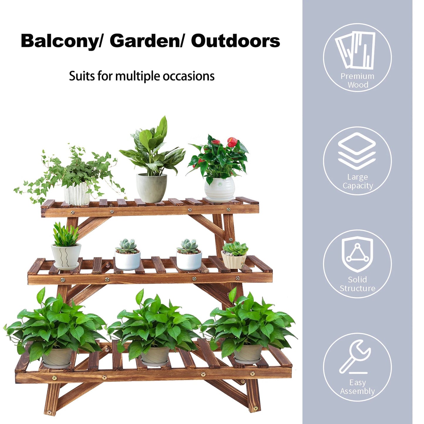 Large 3 Tier Step Plant Stand Wood Ladder Shelf Garden Display for Patio Indoor Outdoor Flower Pot Shelf    Home Decor Supply | Online Retail | ShoreShopper.com