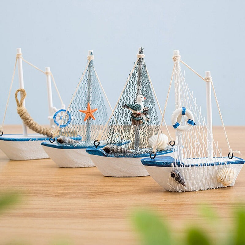 1pc Mini Mediterranean Style Marine Nautical Wooden Blue Sailing Boat Ship Wood Crafts Ornaments Party Room Home Decoration    Your Coastal Marketplace | Shoreshopper.com