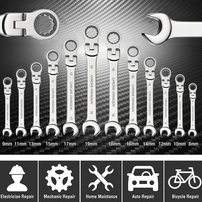 Ratcheting Combination Wrench Set, 6-22mm Metric Flex Head Ratcheting Wrench, Chrome Vanadium Steel Spanner with Bag    Home Decor Supply | Online Retail | ShoreShopper.com
