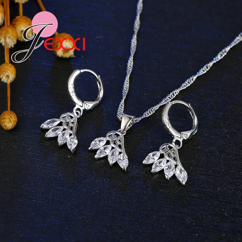Wedding Jewelry Sets Accessories Women 925 Sterling Silver White Crystal Wing Design Necklace Earrings Flying Feather Sets    Home Decor Supply | Online Retail | ShoreShopper.com