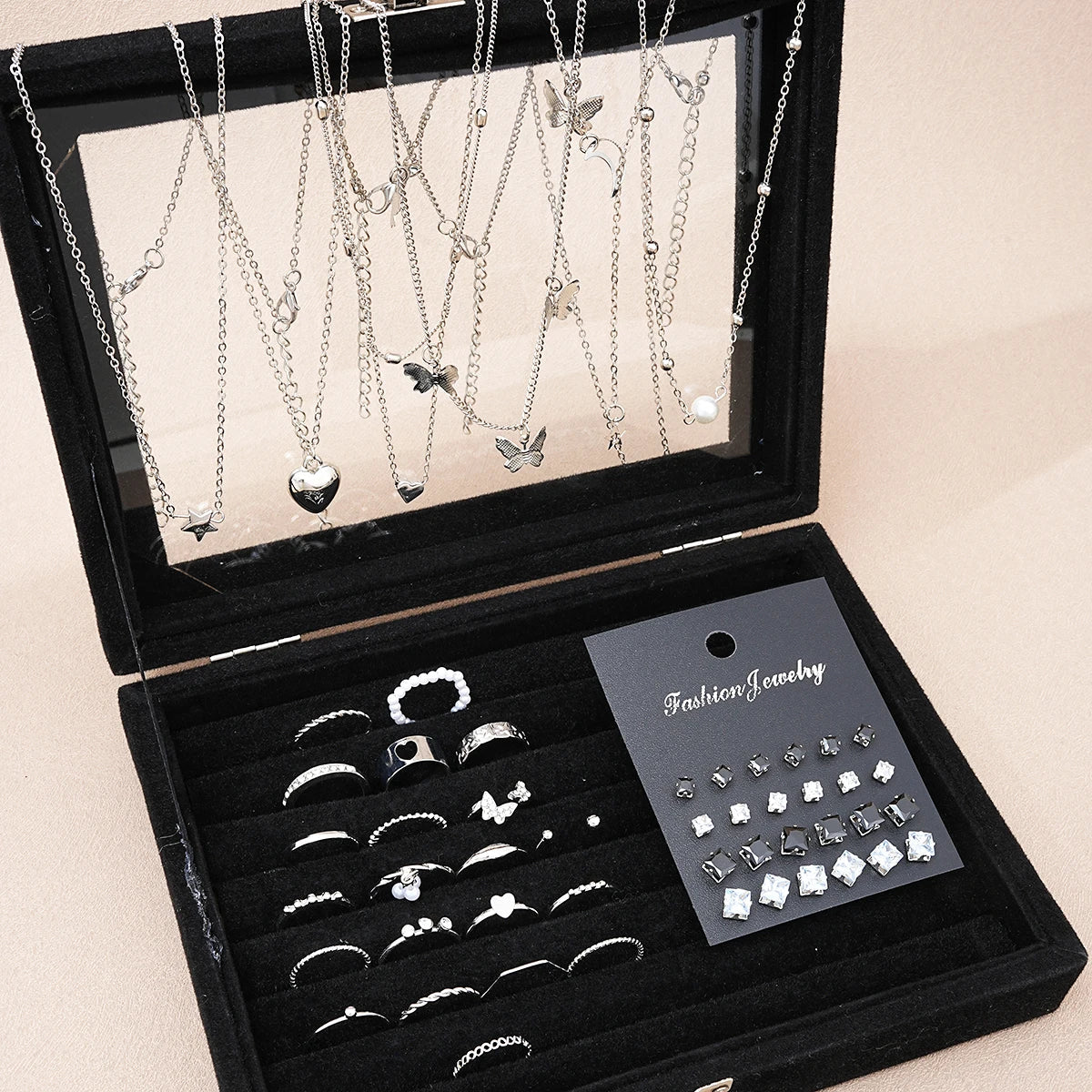 51 Pcs/Set Silver Color Chic Jewelry Set For Women Fashion Butterfly Heart Pearl Necklaces, Earrings, Rings, Match Daily Outfits    Home Decor Supply | Online Retail | ShoreShopper.com