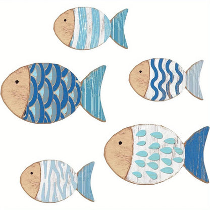 2D Wooden Fish Nautical Walls Beach Art Walls Hang Decorated Marine Themed Retro blue Fish Family Bathroom Pendants Gifts    Your Coastal Marketplace | Shoreshopper.com