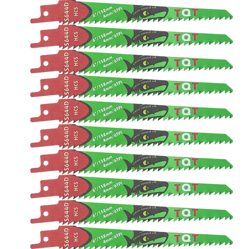 10Pcs 6-9.5-12 Inch Long Reciprocating Saw Blades 5-6Tpi Hcs 150mm Saber Blades for Cutting Wood Pvc for Bosch Makita Dewalt DIY Tool - ShoreCo.Shop