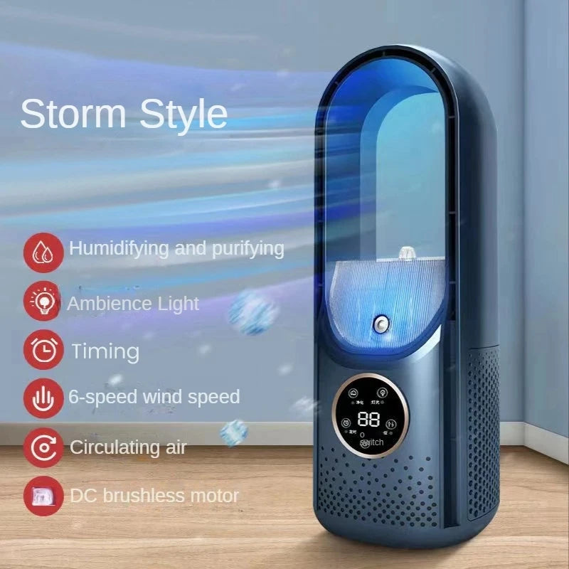 Portable USB Air Cooler Leafless Electric Fan 6 Speed Silent Timer Air Conditioner Cooling Fan Humidifier Conditioning Fan - ShoreCo.Shop