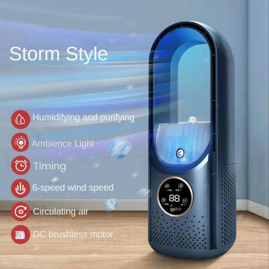 Portable USB Air Cooler Leafless Electric Fan 6 Speed Silent Timer Air Conditioner Cooling Fan Humidifier Conditioning Fan - ShoreCo.Shop