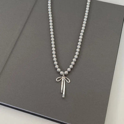 Fashionable Choker with Pendant Graceful Bowknot Pendant Choker Necklace with Gray Pearls Neck Jewelry Accessories    Home Decor Supply | Online Retail | ShoreShopper.com