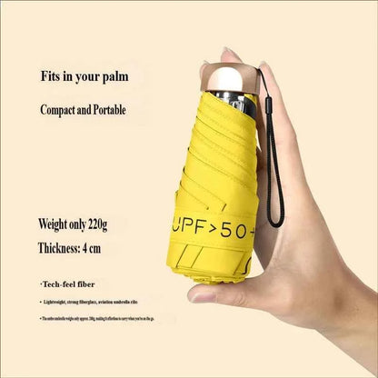 UV Flat Five-Fold Umbrella • 6 Ribs • Ultra-Light Portable Mini • Anti-UV Sunshade • Black Glue Folding Pocket Umbrella • Capsul