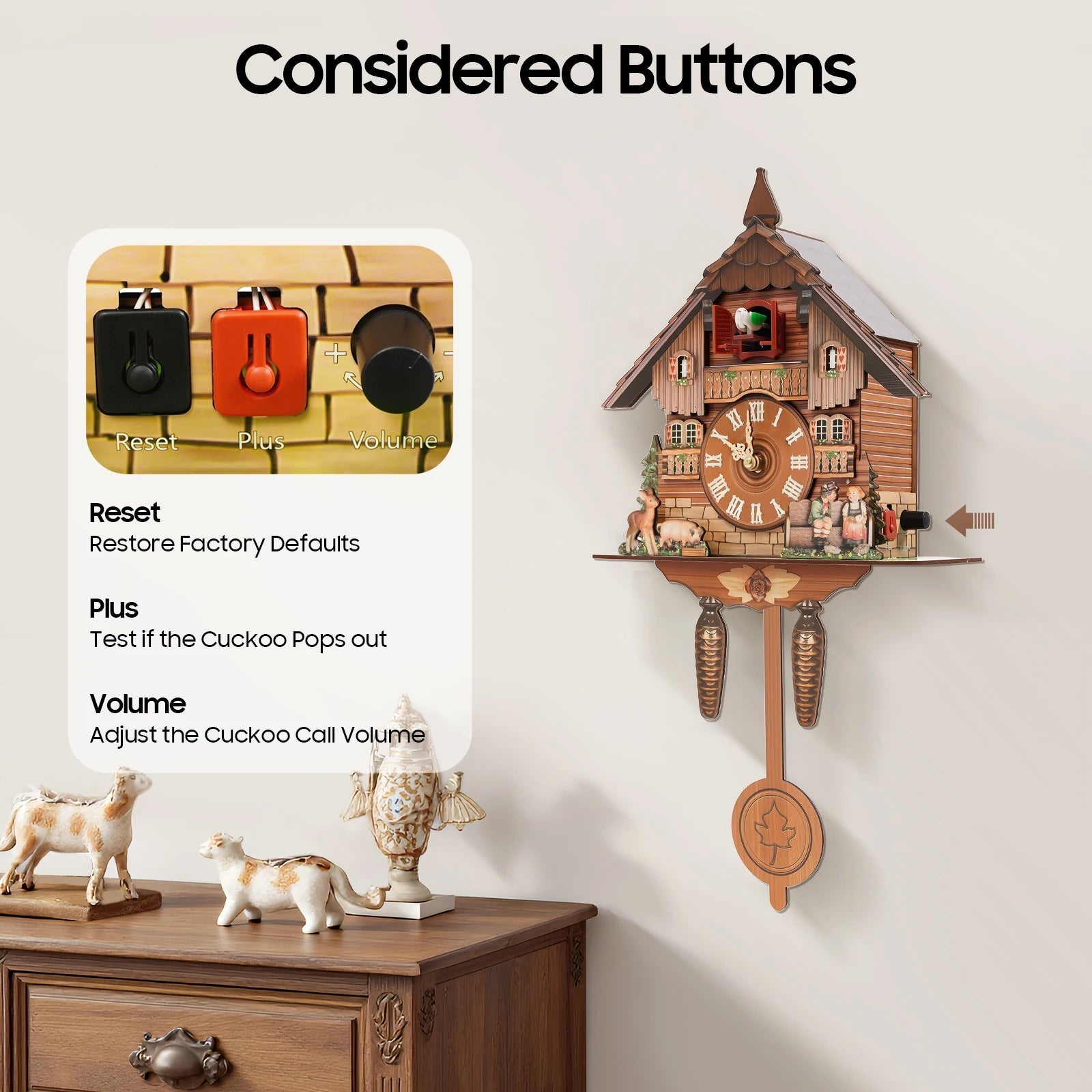 Wall Mount Clock Cuckoo Clock, Wood Cuckoo-Clock 7:00-21:00 Chime Time 25*10*50cm Pointers+Time Scales Display    Home Decor Supply | Online Retail | ShoreShopper.com