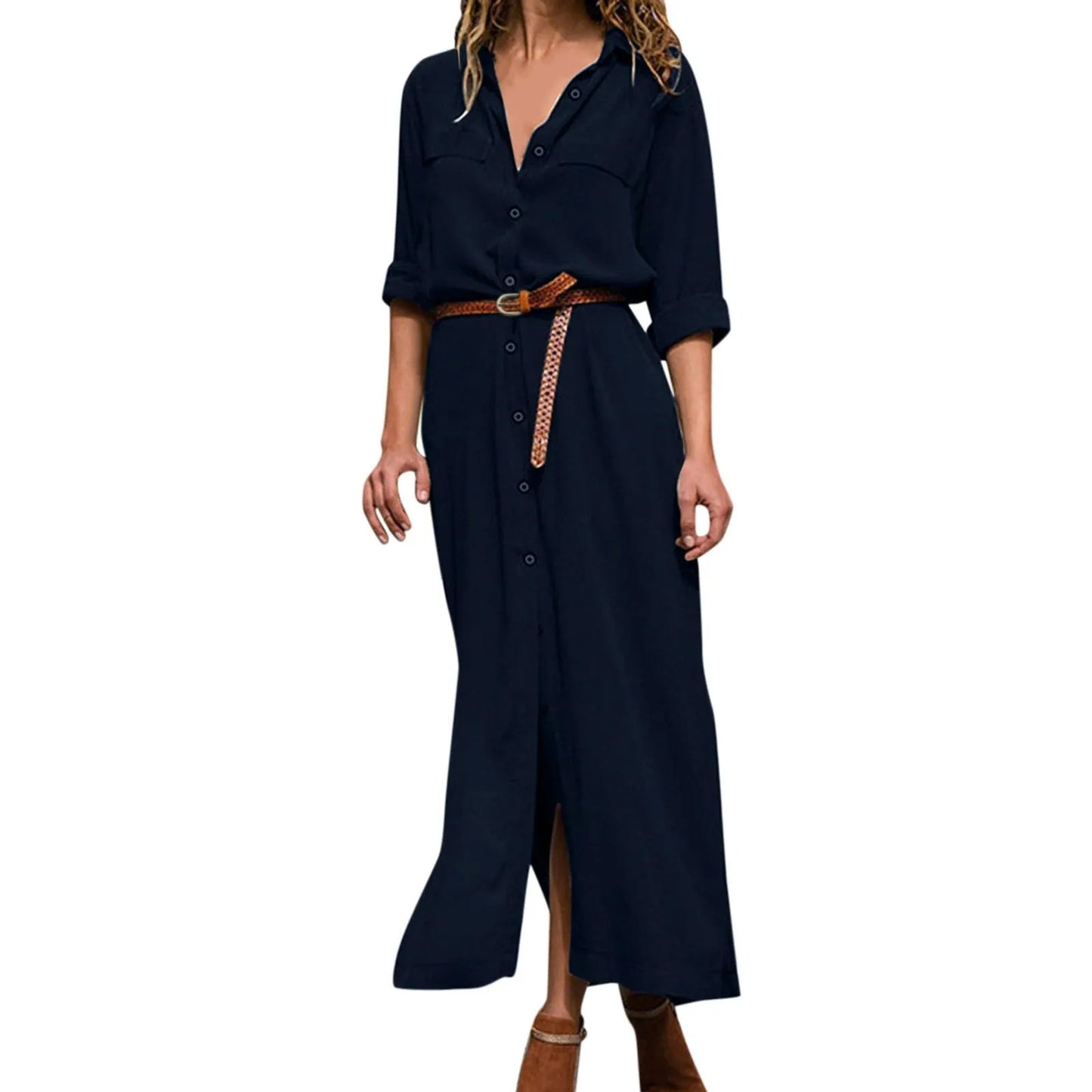 Womens Lace Up Tunic Dresses Summer Streetwear Long Sleeve Shirt Dresses With Belt casual Solid Color Linen Maxi Dress for women    Home Decor Supply | Online Retail | ShoreShopper.com