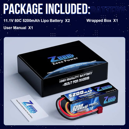 Zeee 3S LiPo RC Battery 11.1V 5200mAh 80C Hardcase w/ Plugs - ShoreCo.Shop