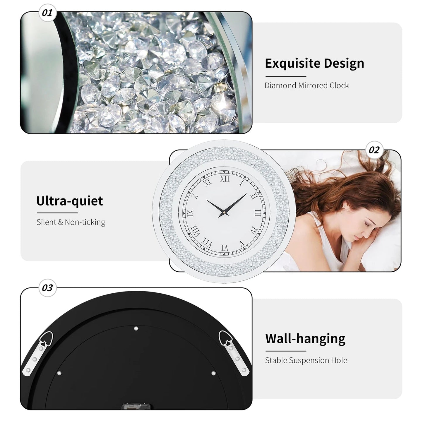 Sparkle & Twinkle Shining Mirrored Luxurious Home Modern Wall Clock 23" or 31"    Home Decor Supply | Online Retail | ShoreShopper.com