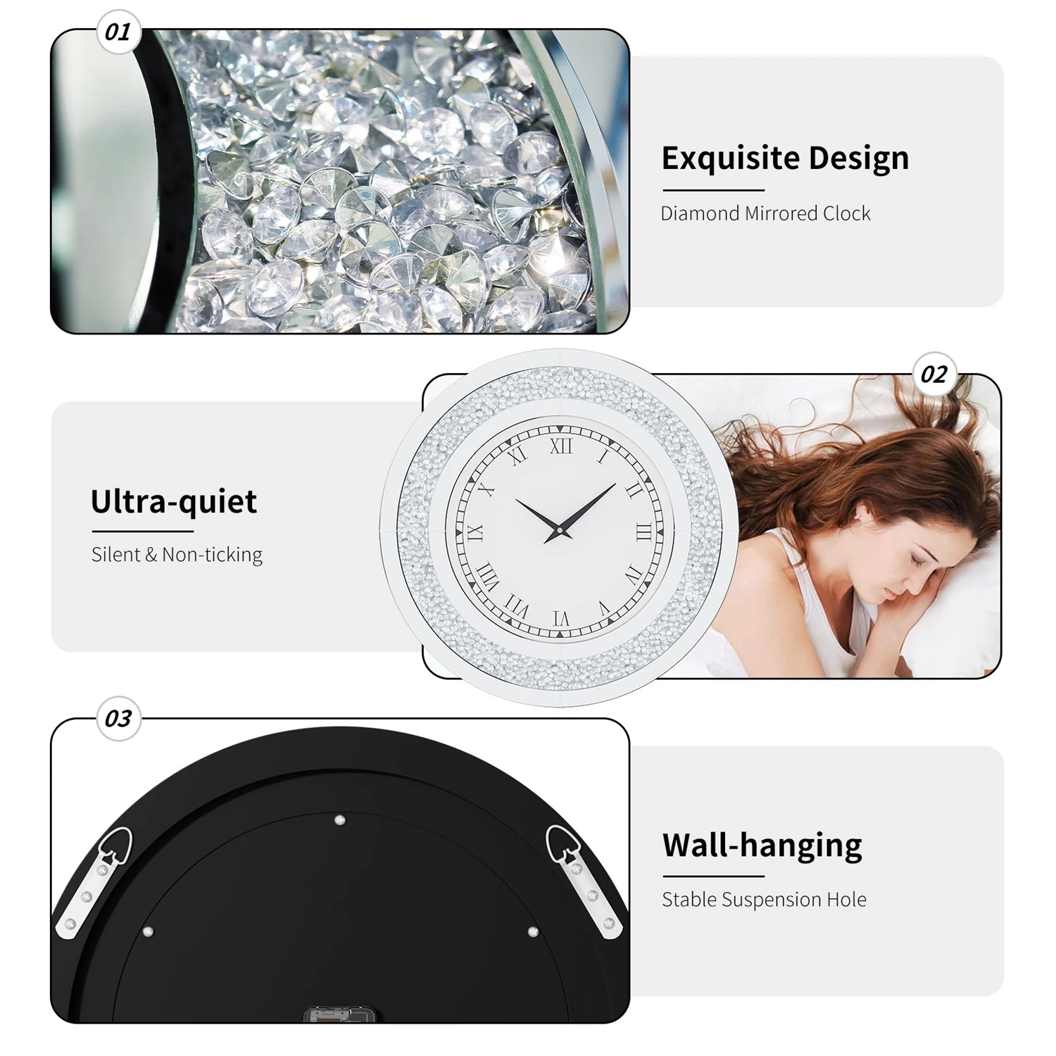 Sparkle & Twinkle Shining Mirrored Luxurious Home Modern Wall Clock 23" or 31"    Home Decor Supply | Online Retail | ShoreShopper.com