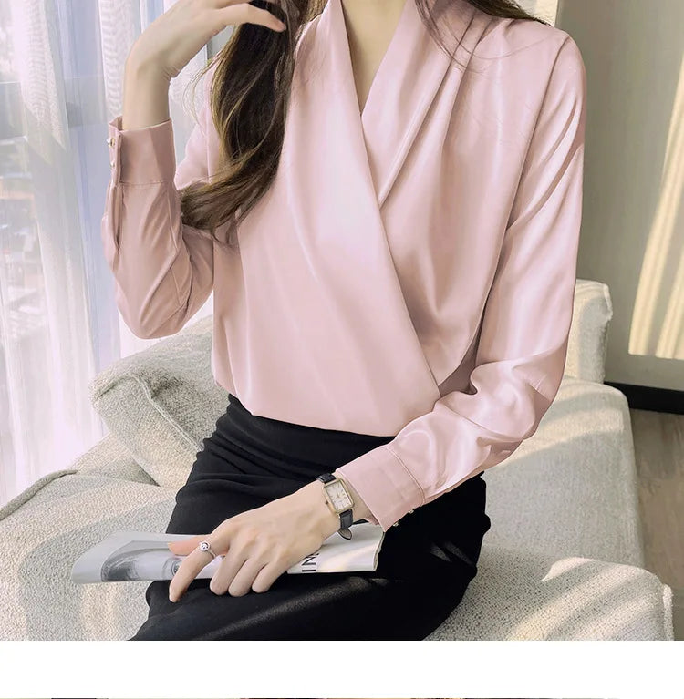 Women's Shirt, New 2026 Spring & Autumn Style, Cross V-Neck Long Sleeve Versatile Top    Your Coastal Marketplace | Shoreshopper.com