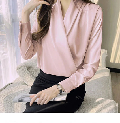 Women's Shirt, New 2026 Spring & Autumn Style, Cross V-Neck Long Sleeve Versatile Top    Your Coastal Marketplace | Shoreshopper.com