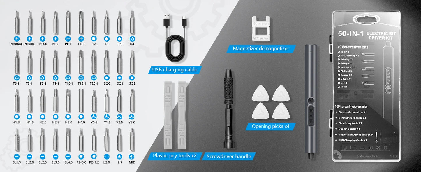 50 in 1 Precision Electric Screwdriver Set Multi-Function Power Tool with Magnetic Torx Phillips Bits for iPhone Glasses Watches    Home Decor Supply | Online Retail | ShoreShopper.com