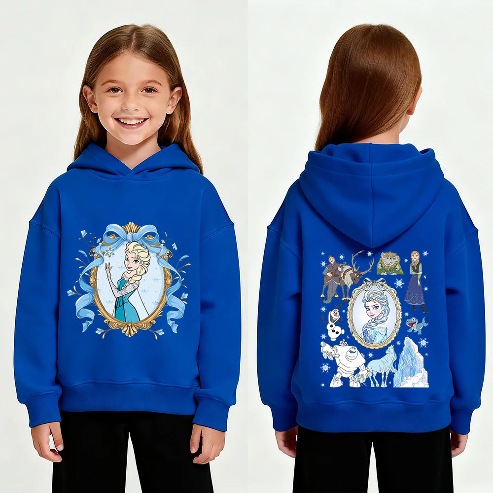 Disney Princess Elsa Cartoon Print Autumn/Winter Children's Fashion Casual Warm Hoodie Coat - ShoreCo.Shop