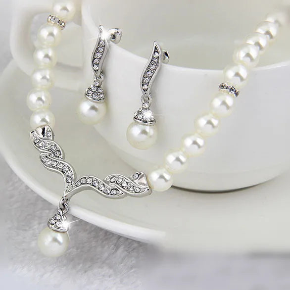 Women's 2 Piece Jewelry Sets One Gold Color Necklace + 1 Pair Earrings Wedding Bridal Pearl Elegant Decoration Pendientes Gifts    Home Decor Supply | Online Retail | ShoreShopper.com