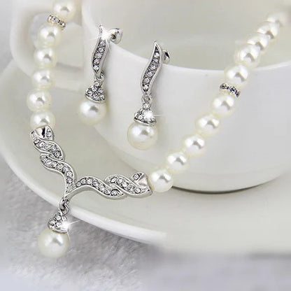 Women's 2 Piece Jewelry Sets One Gold Color Necklace + 1 Pair Earrings Wedding Bridal Pearl Elegant Decoration Pendientes Gifts    Home Decor Supply | Online Retail | ShoreShopper.com