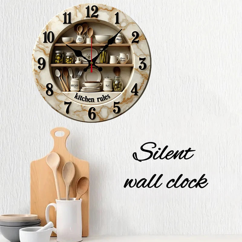 2D Flat Kitchen Rules Design Wooden Round Silent Hanging Wall Clock,For Living Room,Office,Study Room,Bedroom, Home Decoration    Home Decor Supply | Online Retail | ShoreShopper.com