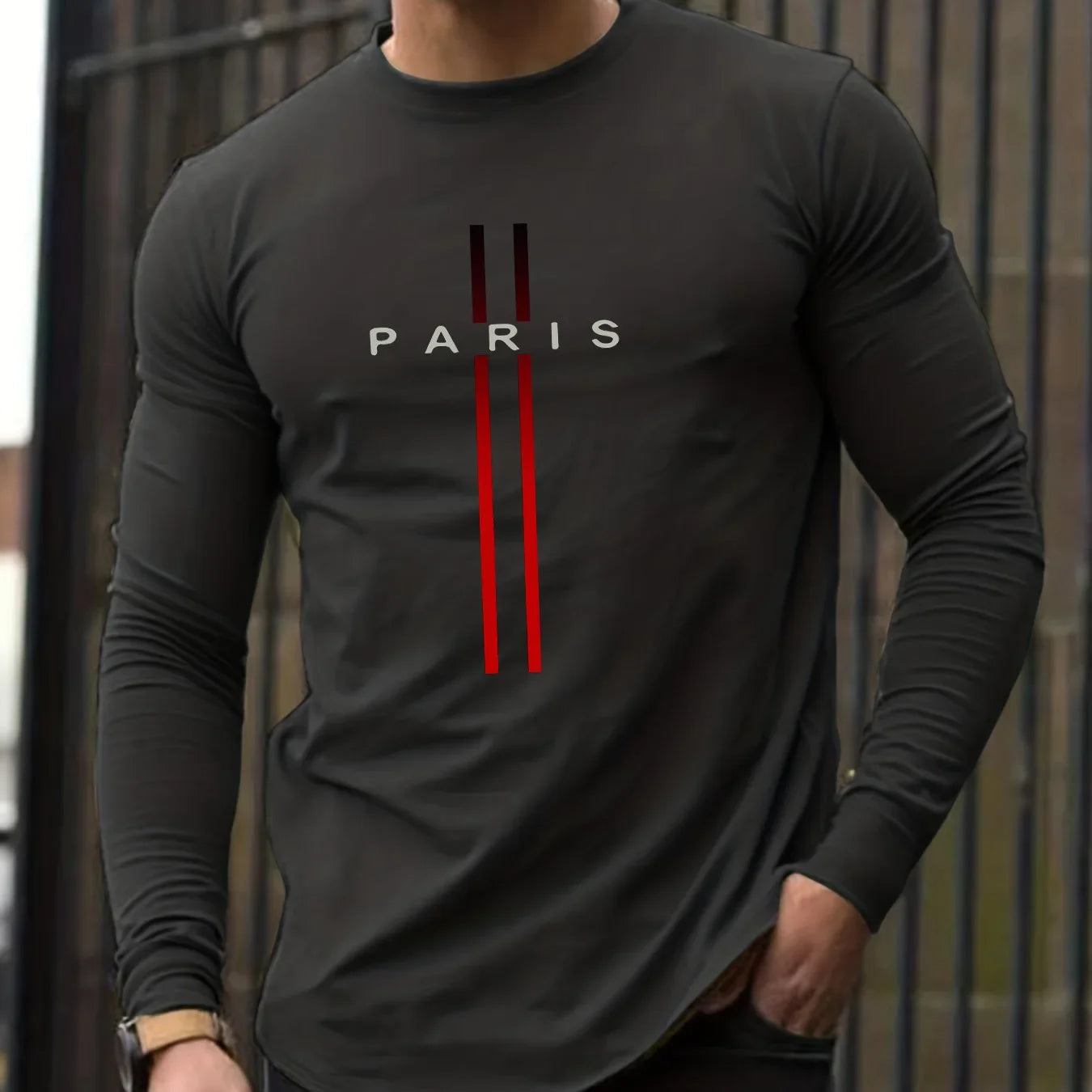Men's Spring and Autumn 100% Cotton Loose and Comfortable Casual Paris Pattern Printed Round Neck Long Sleeve T-shirt    Home Decor Supply | Online Retail | ShoreShopper.com