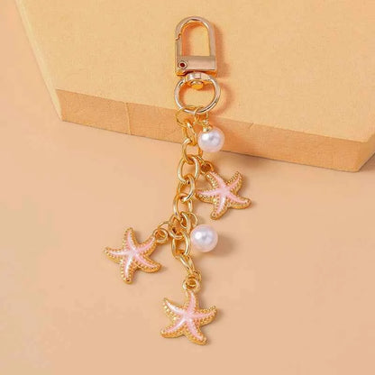 Fashion Summer Beach Shell Pearl Starfish Keychain for Women Men Car Key Handbag Purse Hanging Key Chains DIY Accessories