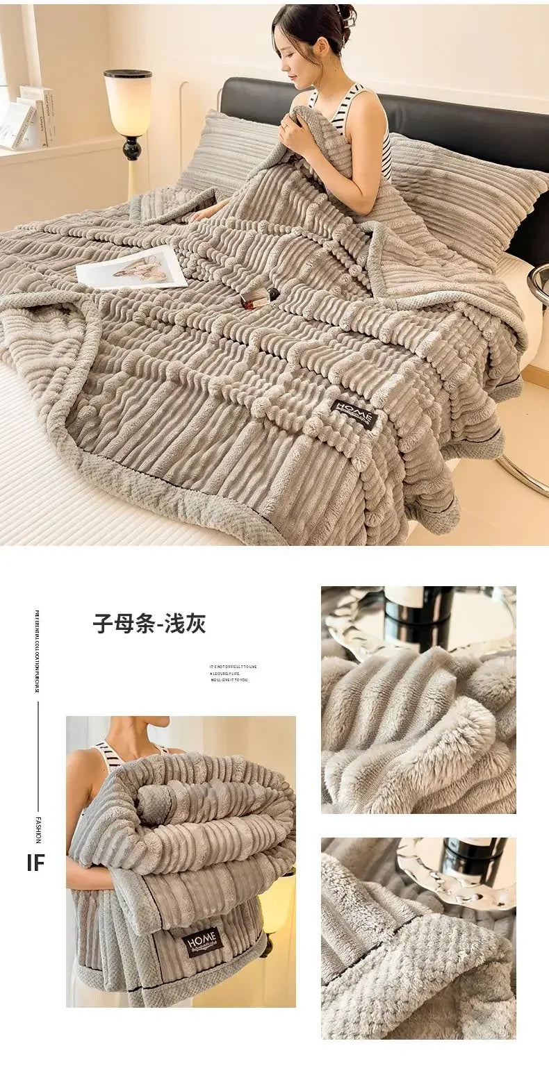 New Rabbit Plush Winter Thick Warm Coral Fleece Blanket Solid Color Double-Sided Cover Blanket Suitable Bedroom Supplies    Your Coastal Marketplace | Shoreshopper.com