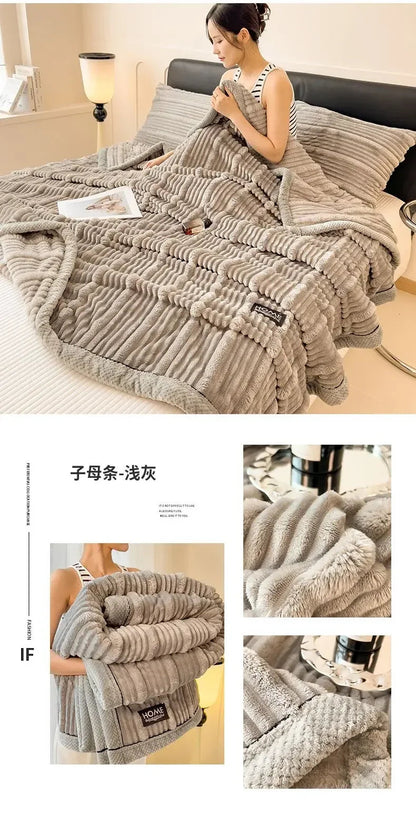 New Rabbit Plush Winter Thick Warm Coral Fleece Blanket Solid Color Double-Sided Cover Blanket Suitable Bedroom Supplies    Your Coastal Marketplace | Shoreshopper.com