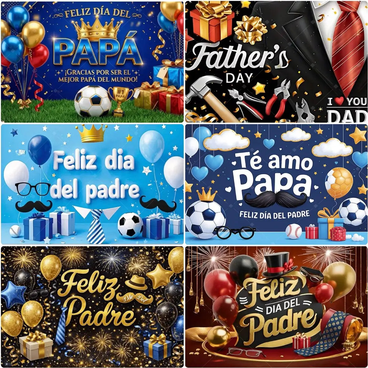 Spanish Feliz Dia Papa Backdrop Father's Day Photo Background Balloon Mustache Tie Banner Dad Party Decoration  Booth Props    Your Coastal Marketplace | Shoreshopper.com