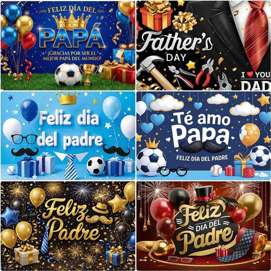 Spanish Feliz Dia Papa Backdrop Father's Day Photo Background Balloon Mustache Tie Banner Dad Party Decoration  Booth Props