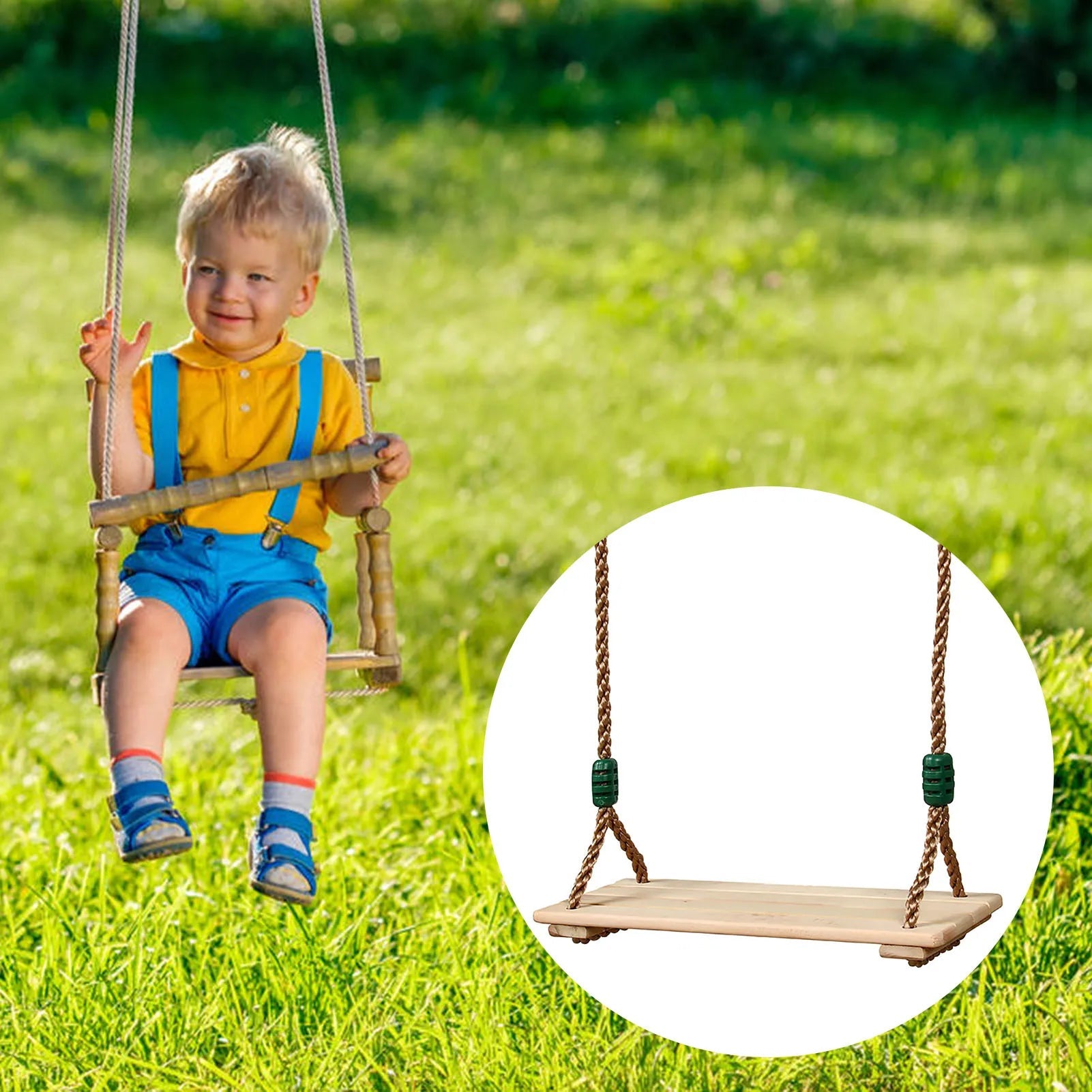 High-Quality Polished Four-Board Anti-Corrosion Wood Swing Outdoor Indoor Pastoral Wooden Swing for Adults Children    Home Decor Supply | Online Retail | ShoreShopper.com