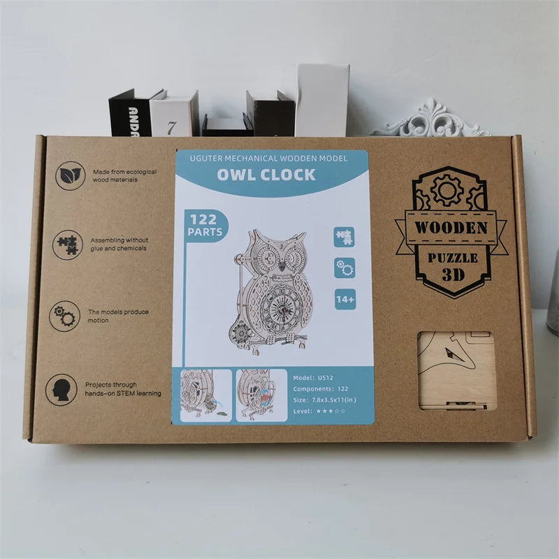 Wooden Puzzle 3D Owl Clock Model Building Kits Creative DIY Wall Clock Mechanical Retro Pendulum Clock Assembly Toy for Adults    Home Decor Supply | Online Retail | ShoreShopper.com