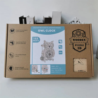 Wooden Puzzle 3D Owl Clock Model Building Kits Creative DIY Wall Clock Mechanical Retro Pendulum Clock Assembly Toy for Adults    Home Decor Supply | Online Retail | ShoreShopper.com